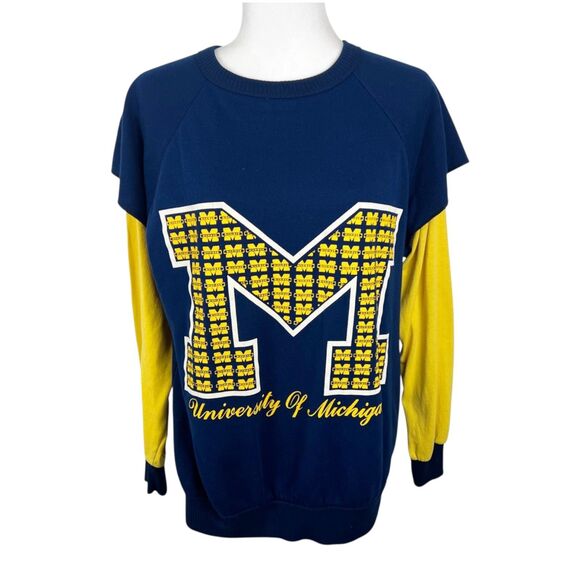 University of Michigan Sweater Women Large Blue Yellow UM Lagenlook Vintage - Picture 1 of 14